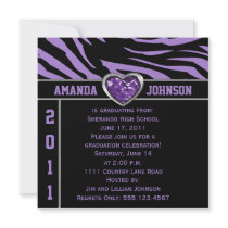 Purple Black Zebra Purple and Silver Heart Jewel Personalized Invite