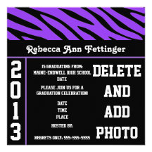 purple black zebra stripes graduation invitations