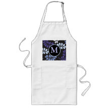Purple Blue Floral Monogram Aprons