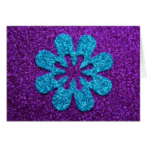 Purple & Blue Glitter Retro Flower Card