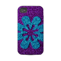 Purple & Blue Glitter Retro Flower Tough Iphone 4 Case