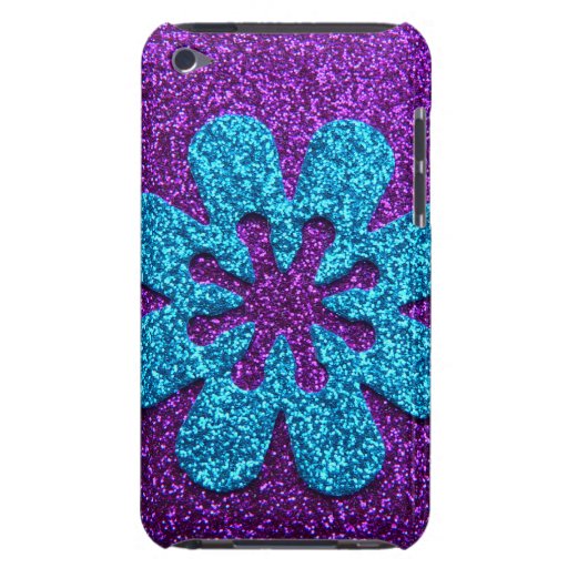 Purple & Blue Glitter Retro Flower Barely There iPod Case