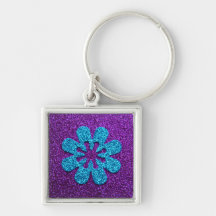 Purple & Blue Glitter Retro Flower Key Chains