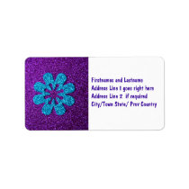 Purple & Blue Glitter Retro Flower Custom Address Labels