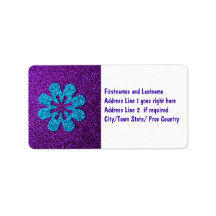 Purple & Blue Glitter Retro Flower Custom Address Labels