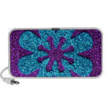 Purple & Blue Glitter Retro Flower Laptop Speaker