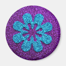 Purple & Blue Glitter Retro Flower Refrigerator Magnet