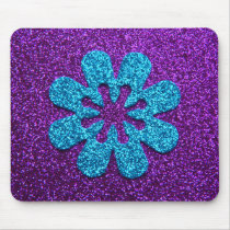 Purple & Blue Glitter Retro Flower Mousepad
