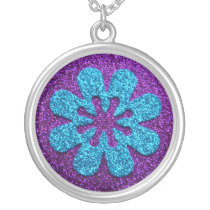 Purple & Blue Glitter Retro Flower Pendant