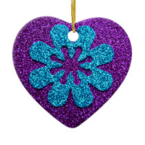 Purple & Blue Glitter Retro Flower Christmas Tree Ornament
