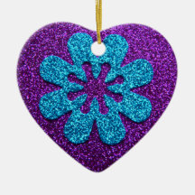 Purple & Blue Glitter Retro Flower Christmas Tree Ornament
