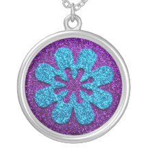 Purple & Blue Glitter Retro Flower Pendant