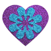 Purple & Blue Glitter Retro Flower Sticker