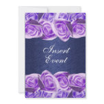 Purple blue wedding elegant roses custom invitations