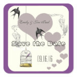 Purple Borders Bird Cage & Hearts Weddings stickers