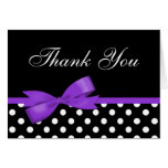 Purple Bow Black Polka Dots Thank You Greeting Card