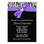 Purple Bow Diamond Heart Zebra Baby Shower Custom Invitations