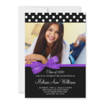 Purple Bow Polka Dot Photo Graduation Announcement