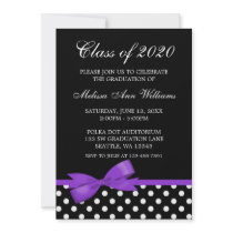 Purple Bow Polka Dots Graduation Announcement