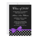 Purple Bow Polka Dots Graduation Announcement invitations