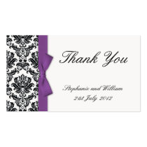 Purple Bow with Damask Thank You Cards Business Card