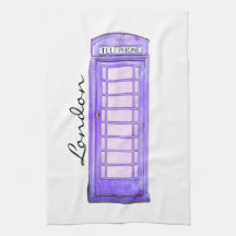 Purple - British phone booth - London - tea towel