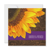 Purple Brown Country Sunflower Wedding Invitations