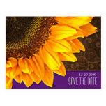 Purple & Brown Sunflower Wedding Save the Dates Postcard