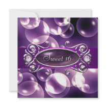 Purple Bubbles Purple Sweet 16 Party Personalized Announcement
