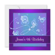 Purple Butterfly 9th Birthday Party Invitation 9
