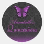 Purple Butterfly & Damask Quinceañera Sticker