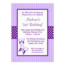 Purple Butterfly Striped Dots Birthday Party Personalized Invitations
