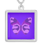 Purple Camo Butterfly Square Necklace