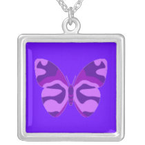 Purple Camo Butterfly Square Necklace necklaces