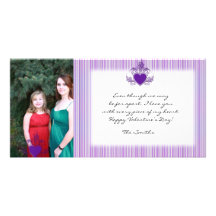 Purple Candy Stripe Valentine Photo Card