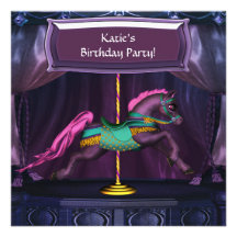 Purple Carousel Horse Birthday Party Invitation