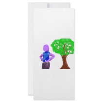 Purple Cartoon man and green oak tree Custom Rack Card