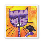 Purple Cat & Crow - Square Magnet