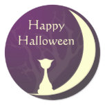 Purple cat moon spooky Halloween label gift tag Round Stickers