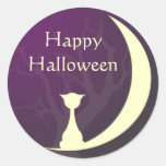 Purple cat moon spooky Halloween label gift tag Round Stickers