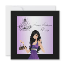 Purple Chadelier Sweet 16 Birthday Party Personalized Invite