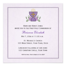 Purple Chalice First Communion Personalized Invites