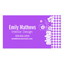 Purple Checkered Gingham; Aloha Business Cards