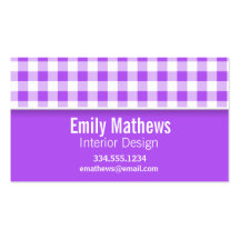 Purple Checkered Gingham; Cute Business Card Templates