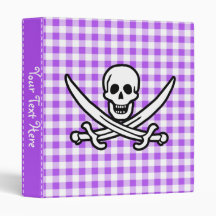Purple Checkered Gingham Jolly Roger Vinyl Binder