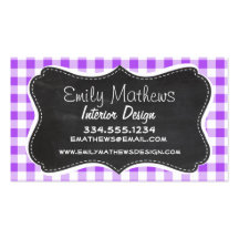 Purple Checkered Gingham; Vintage Chalkboard Business Card Templates