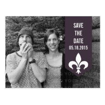 Purple Chic Flourish Banner Save the Date Postcard