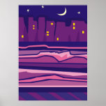 Purple City at Night Posters