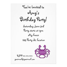 Purple crab personalized invitations