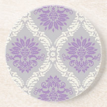 purple cream and grey royale damask coasters